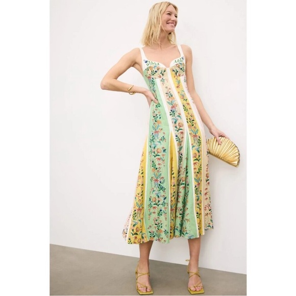 NWT FARM Rio Delicate Floral Stripes Midi Dress Medium - Picture 1 of 9
